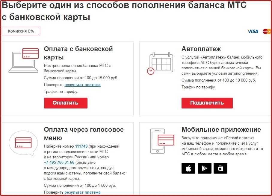 Простая инструкция как перевести деньги с карты на МТС Все способы пополнить баланс мобильного с банквоской карты